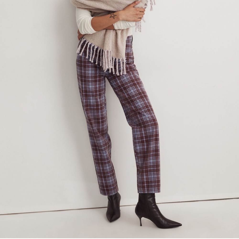 The Perfect Vintage Straight Jean in Cabernet Plaid